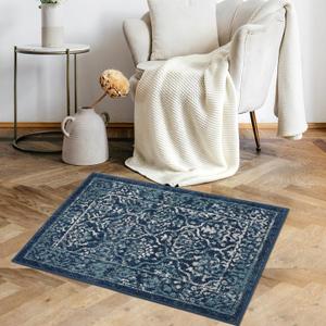 COZYLOOM Area Rug 2x3 Moroccan Trellis Area Rug Indoor Entryway Small Rug Vintage Boho Doormat Front Door Mat Oriental Floral Accent Kitchen Mat Low Pile Floor Mat Non-Shedding Throw Carpet Navy (2' x 3' (Rectangular))