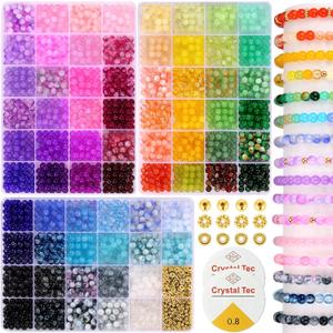 6mm Glass Beads for Bracelets, 2700pcs 70 Colors Crackle Glass Beads for Jewelry Making, Funtopia Round Crystal Beads for DIY Necklace Crafts with Spacer Beads, Solid and Floral Colors