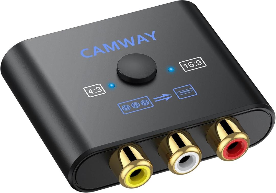CAMWAY RCA to HDMI Converter - 1080P AV to HDMI Video Converter 16:9/4:3 Conversion Mini Composite CVBS Audio Video Adapter Supports PAL,NTSC for Wii,PS1,PS2,N64,X-Box,VHS, VCR, Blue-Ray DVD Players (7.48 Inch)