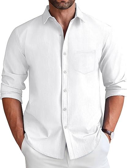 COOFANDY Men's Long Sleeve Button Down Shirt Wrinkle Free Untucked Dress Shirt Casual Denim Shirt, M