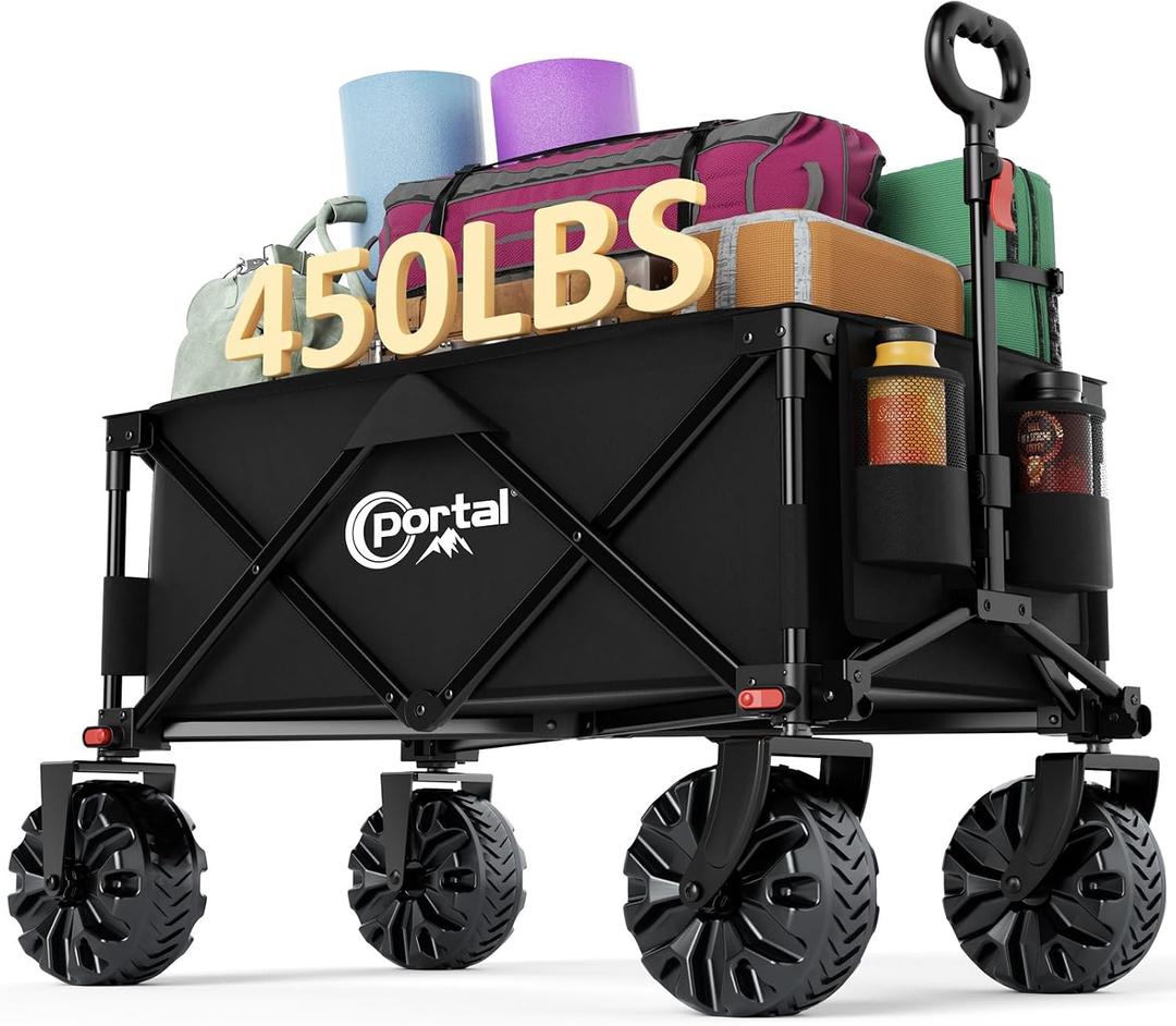 PORTAL Heavy-Duty Folding Wagon Cart, Large Collapsible Utility Wagon with All-Terrain Wheels for Beach, Camping, Garden & Grocery