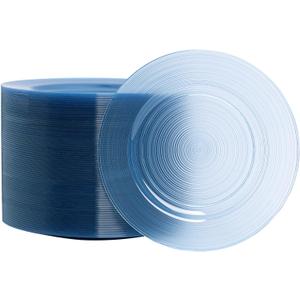 100 Count 6 Inch Transparent Blue Plastic Plates, Heavy Duty Disposable Dessert Salad Plate, Round Fancy Appetizer Plates for Wedding, Party