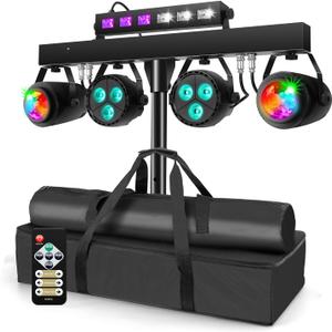 Telbum DJ Lights Package with Stand 7.5Ft, DJ Light for Parties Sound Activated, DMX & Remote Control Portable Gig Bar Lights LED Stage Lighting System for Band, Booth, Wedding, Events, Shows