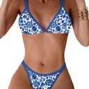 TASHEHE Women's Bikini Set High Leg Cut Double Straps Cute Triangle Swimsuit High Waist Two Piece Bathing Suit (Blue, S)