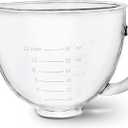 Glass Mixer Bowl For Kitchenaid Tilt-Head Stand Mixers 4.5-5 Quart, 5 qt Mixing Bowl Replacement For Kitchen aid With Measurement Markings,Handle (Clear)