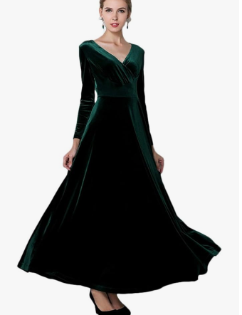 Urban CoCo Women Long Sleeve V-Neck Velvet Stretchy Long Dress Large