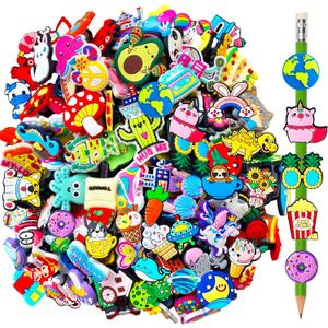 2 x 100 Pcs Cute Pencil Topper Decoation,Mixed Different Style Lovely Pencil Clips,Bulk Pen Toppers Charm Accessories for Kids,Classroom Rewards Prizes Gift for Students