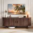 MXV 58" Mid-Century Modern TV Stand with Sliding Doors, TV Consoles with Power Outlet, Fluted Entertainment Center with Adjustable Shelves for Living Room