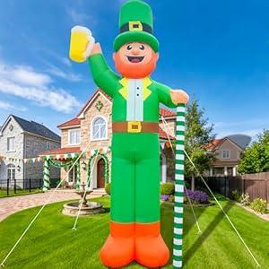 12Ft Giant St. Patrick's Day Blow Up Inflatable Leprechaun Takes a Beer St Patricks Day Inflatable Yard Decorations St Patricks Blow Up Inflatable for Outdoor Garden Lawn Party(with Drawstring Bag)