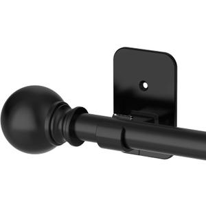 Curtain Rods No Drilling for Windows 35-46, 5/8 Inch Black Renter Friendly Adjustable Curtain Rod with 3M Adhesive Brackets
