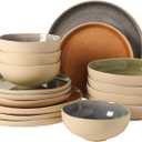 Gibson Elite Manila Bay 16-Piece Stoneware Dinnerware Set, Service for 4, Reactive Glaze Modern Artisan Plates, Bowls & Mugs, Assorted Colors, Round Design