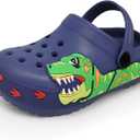 FolHaoth Boys Girls Toddler Clogs Little Kids Slip on Slides Slippers Cute Cartoon Dinosaur Tyrannosaurus rex Pattern Garden Shoes Summer Indoor Outdoor Beach Pool Water Sandals (Blue)