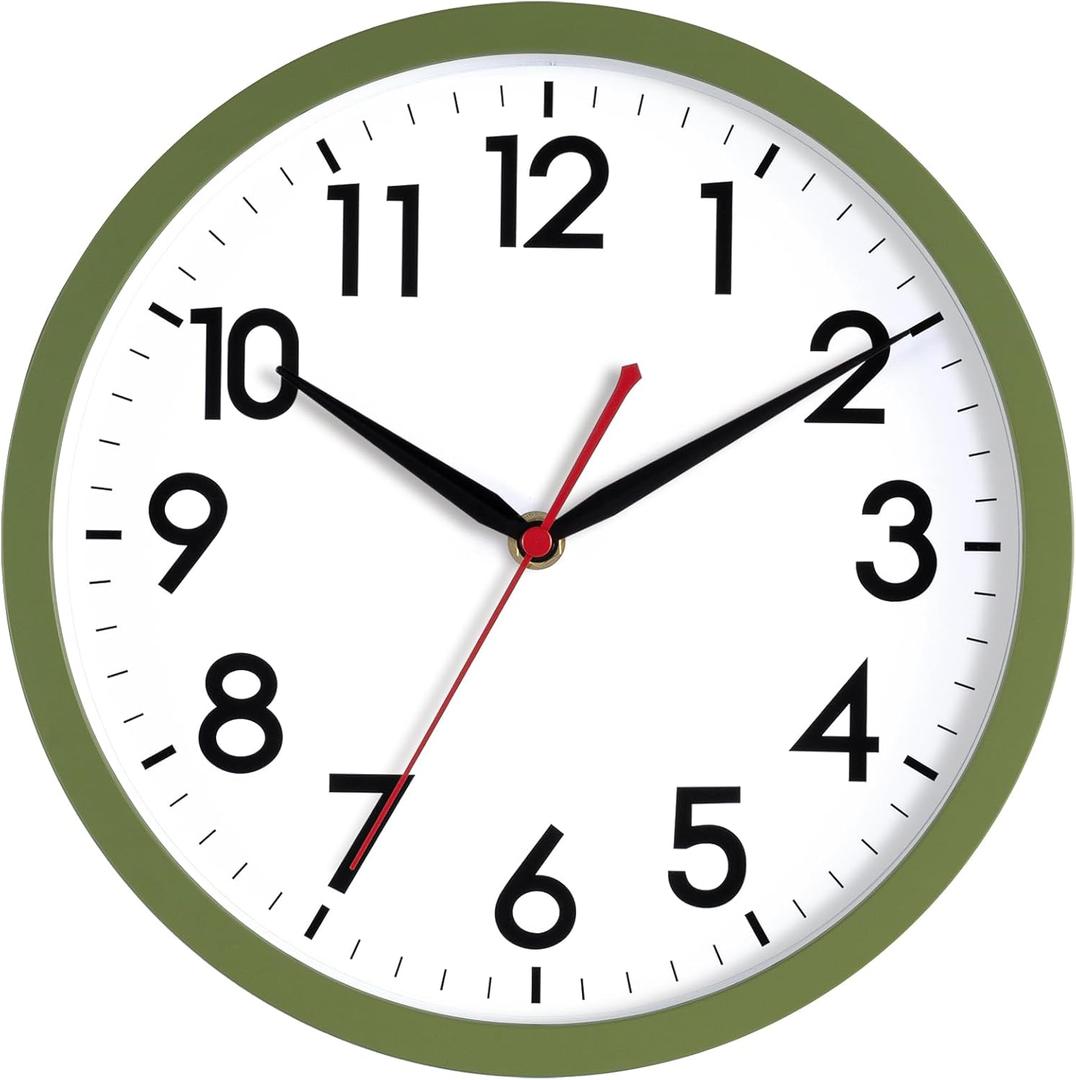 AKCISOT 10 Inch Wall Clock, Silent Battery Operated Analog Clock, Green
