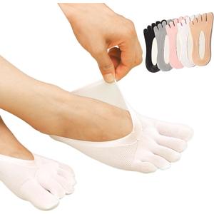 5 Pairs Orthopedic Toe Compression Socks for Bunion, Low Cut Liner Five Finger Socks No Show with Gel Tab Athletic Breathable Toe Separator Sock for Women