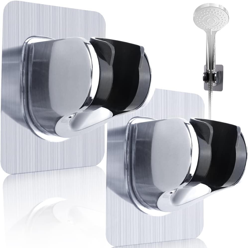 TCOTBE 2 Pieces Removable Shower Head Holder Adjustable Handheld Shower Head Holder Strong Shower Head Holder Suction Punch-Free Drill Free Adhesive Suction Cup Shower Wand Shower Hose Holder