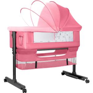 Baby Bassinet, Baby Basinet Bedside Sleeper, Easy to Fold Portable Crib Side Bassinet 2025new Style Girl/boy bassinets (Pink)