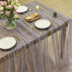 Horaldaily Grayish Purple Gold Tablecloth 60x84 Inch Rectangular, Golden Sequin Glitter Metallic Foil, Sheer Tulle Cheesecloth for Wedding Baby Shower Ceremony Birthday