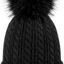 Alepo Womens Winter Beanie Hat, Warm Fleece Lined Knitted Soft Ski Cuff Cap with Pom Pom
