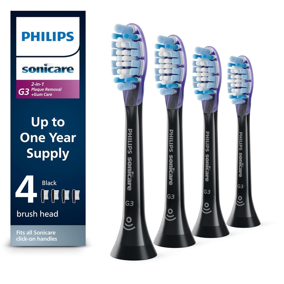 Philips Sonicare G3 Two-in-One - Genuine Replacement Electric Toothbrush Heads, Black, 4 Pack One Year Supply, HX9054/95