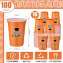 Ziliny 100 Pack Graduation Decorations 2026 16 oz Graduation Plastic Cups Congrats Grad Disposable Drinkware for Class of 2026 Grad Festivities Essential Graduate Party Favor Supplies (Orange)
