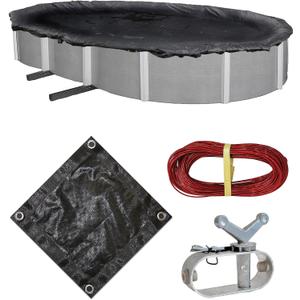 Blue Wave Rugged Mesh 8-Year 16 ft x 32 ft Oval Above Ground Pool Cover for Winter Fine Mesh Debris Barrier 4 ft Overlap, Reinforced Grommets, Vinyl-Coated Cable, Metal Winch Black - BWC632, 36' x 20'