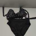 AI'MAGE Women's High Waisted Bikini Sets Tummy Control Swimsuits 2026 Two Piece Bathing Suits Color Block Halter Swim Suits (Black With White Dots)