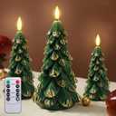 Verdenu 3 Pack Christmas Tree Candles with Remote Timer, Real Wax LED Christmas Tree Candle, Battery Operated Flickering Flameless Candles, for Christmas Holiday Decoration