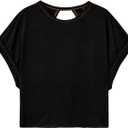 SOLY HUX Women Open Back Tops Workout Backless Tee Casual Athletic Shirts Short Sleeve Oversized Gym T Shirt (Black, XL)