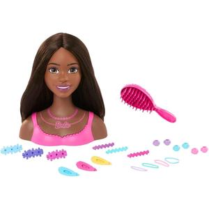 Barbie Doll Styling Head, Brown Hair with 20 Colorful Accessories, Doll Head for Hair Styling