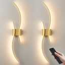 Battery Operated Wall Sconces Set of Two with Remote Control, Battery Wall Light, Stepless Colors 3000K-6000K & Dimming, Gold Rechargeable Wall Sconces for Living Room, Hallway, Bedroom, 39.3 Inch