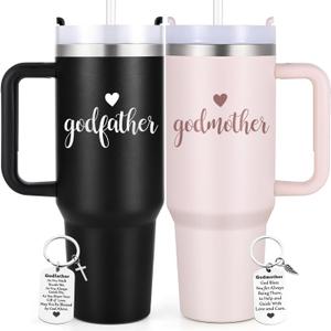 LiqCool Godparents Proposal Gift, 40 Oz Godmother and Godfather Set of 2 Tumblers, Godparents Christening Gifts Ideas from Godchild, Best Christmas Birthday Gifts for Godparents(Black & Pink)