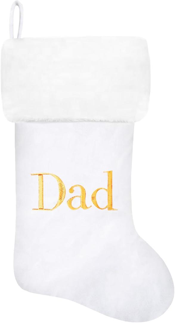 Eoocan 20 Inches Monogram Christmas Stockings White Velvet with White Super Soft Plush Cuff Embroidered Xmas Stockings Classic Personalized Stocking Decorations for Family Holiday Season Decor(Dad)