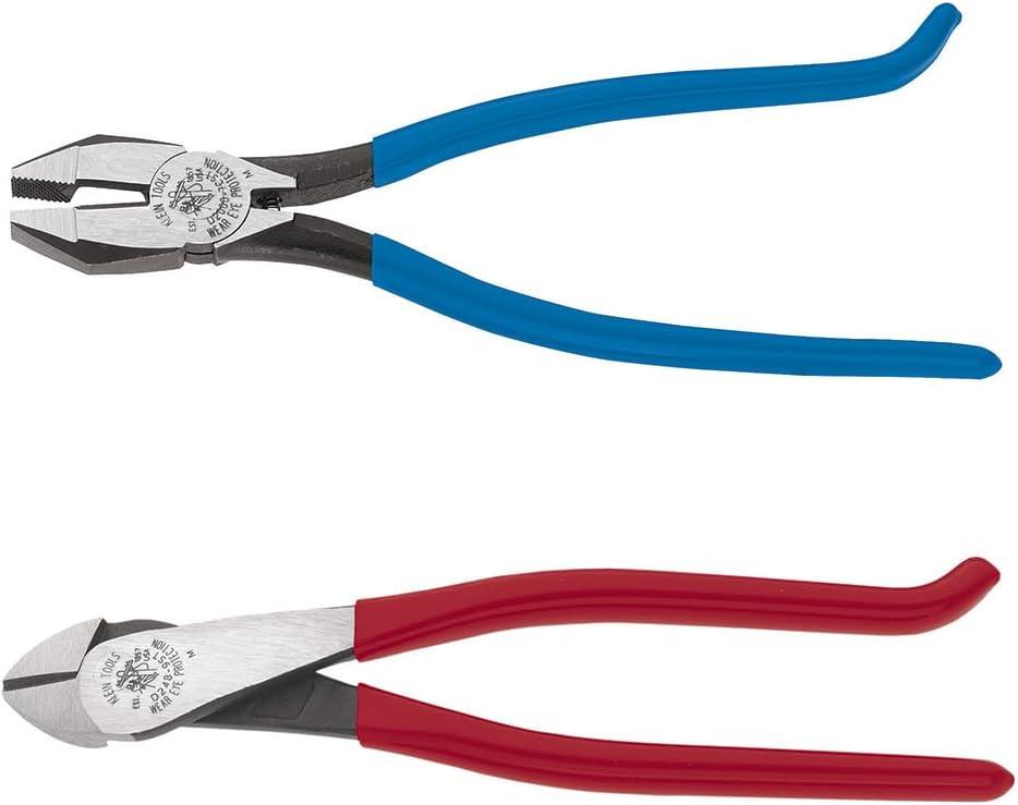 Klein Tools 94508 Pliers Set, Made in USA, Ironworker's Diagonal Cutting Pliers and Heavy Duty Side Cutters, Tie Wire Cutter for Rebar Work, 2-Piece Kit