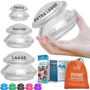 Lure Essentials Edge Silicone Cupping Set, Cupping Kit for Massage Therapy, Long Lasting Cups for Professional & Home Use, Body Sculpt Cup for Cellulite, Ultra Transparent Clear Lure Essentials Edge Silicone Cupping Set, Cupping Kit for Massage Therapy, Long Lasting Cups for Professional & Home Use, Body Sculpt Cup for Cellulite, Ultra Transparent Clear