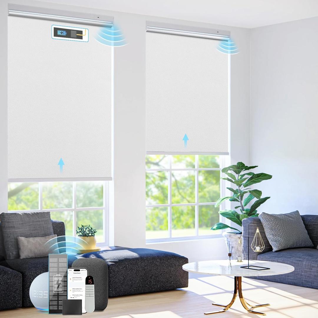 Motorized Blinds with Remote ControlSolar Panel Included 100% Blackout Smart Roller Blinds Automatic Blinds for Windows Cordless Electric Shades Compatible with Alexa Tin Grey,35" W*72" H (35"W x 72"H)