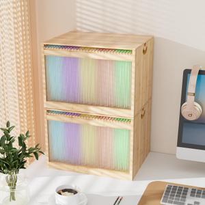 LONTAI Bamboo Hanging File Boxes with Lids 2 Pack, File Organizer Box for Letter/Legal File, File Box with Hanging Folders Acrylic Light Easy Assembly File Storage Boxes for Home Office, Natural