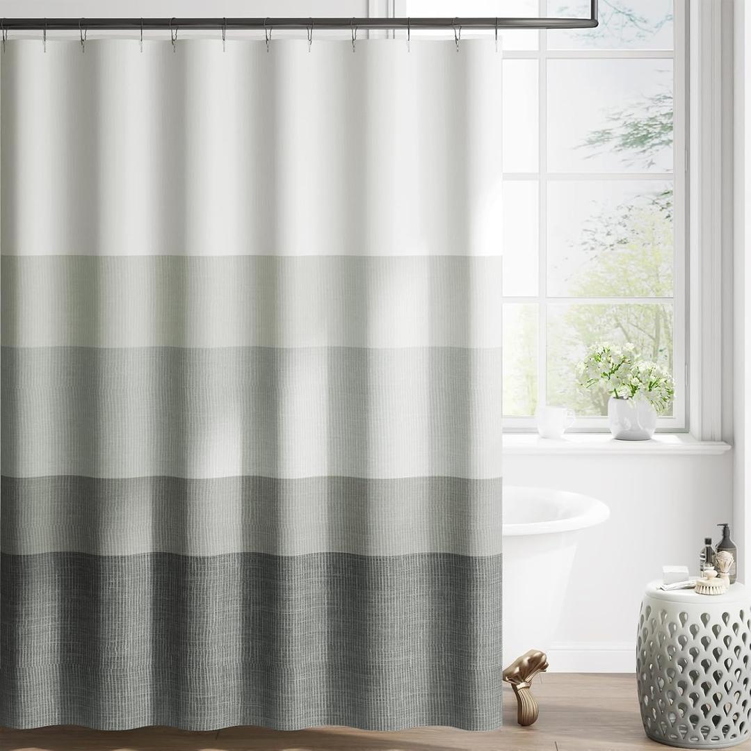 jinchan Ombre Cloudy Grey Striped Shower Curtain Waterproof Fabric Shower Curtains for Bathroom Gradual Color Minimalist Design Modern Neutral with 12 Hooks 70x72 Inches