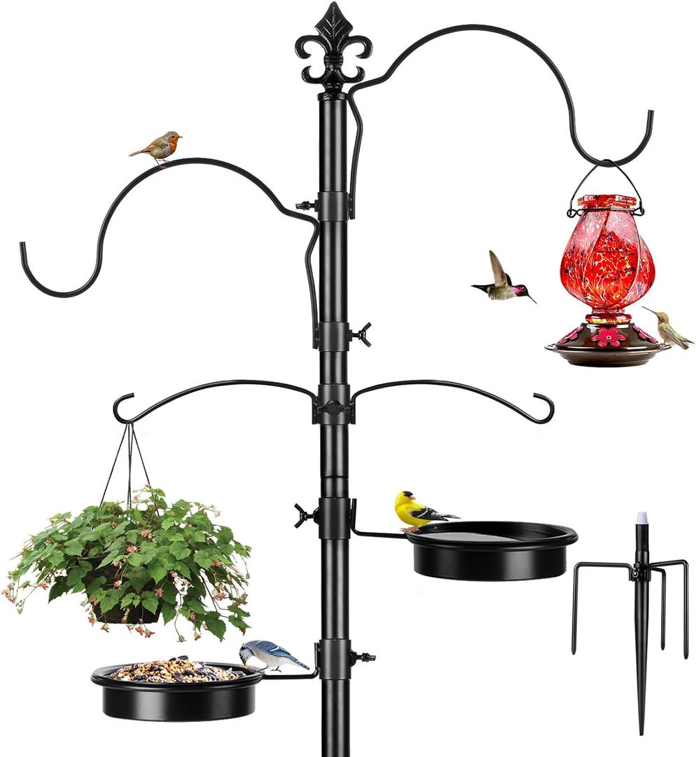 Bird Feeder Poles for Outdoors, BOLITE Heavy Duty 87 Inch Bird Feeder Stand with Enhanced Metal Pole(7/8 Inch), Upgraded in Stability, Black(Hummingbird Feeder Not Included)