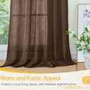 YoungsTex Dark Brown Linen Curtains 63 Inch Length for Living Room - Chocolate Light Filtering Window Drapes Semi Sheer with Rod Pocket Back Tab for Bedroom, 2 Panels, 52 X 63 Inch