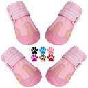 QUMY Dog Shoes for Large Dogs, Medium Dog Boots & Paw Protectors for Winter Snowy Day, Summer Hot Pavement, Waterproof in Rainy Weather, Outdoor Walking, Indoor Hardfloors Anti Slip Sole Pink 8