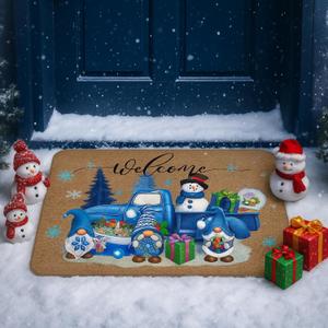 Timgle Winter Door Mat Non Slip Farmhouse Welcome Mats Outdoor Indoor Snowman Gnome Snowflake Front Porch Rugs Christmas Door Mats Winter Decorations for Home Decor Gifts, 27.6 x 15.7 Inch