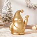 WDS WONDROUS Christmas Gnome Decor, Santa Figurine Gold Handmade Elf Waving Arm Decor for Home Office Shelf Tabletop Holiday Decoration (6.3") (set of 1)