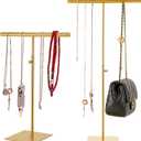 Stainless Necklace Display and Jewelry Stands, 2 Pack Adjustable Height Purse Display Stand, Non-Slip Jewelry Holder Organizer T-bar Tower Necklaces Rack for Vendors Retail Store Counter Home Closet (Gold)