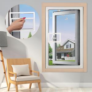 Magnetic Window Screen with Small Window, Easy to Open and Close, Used for Windows with Handles(White Frame Grey Mesh with Small Windows, 57''X35''(145X89cm))