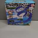 16 Ft Flexible Car Race Track, Flex Ramp with 12 Suction Cups, Compatible with Hot Wheels and Diecast 1/64th Cars, Double Tracks Long Rolls Up Portable Racetrack (Blue)