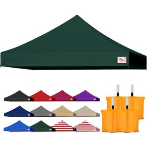 Tradesparker 10x10 Commercial Pop Up Canopy Replacement Top-Windproof D-Rings+Banner Grommets+Loop Pile Wall System,Ez Canopy Cover ONLY-Frame/Side Walls NOT Included(ForestGreen)