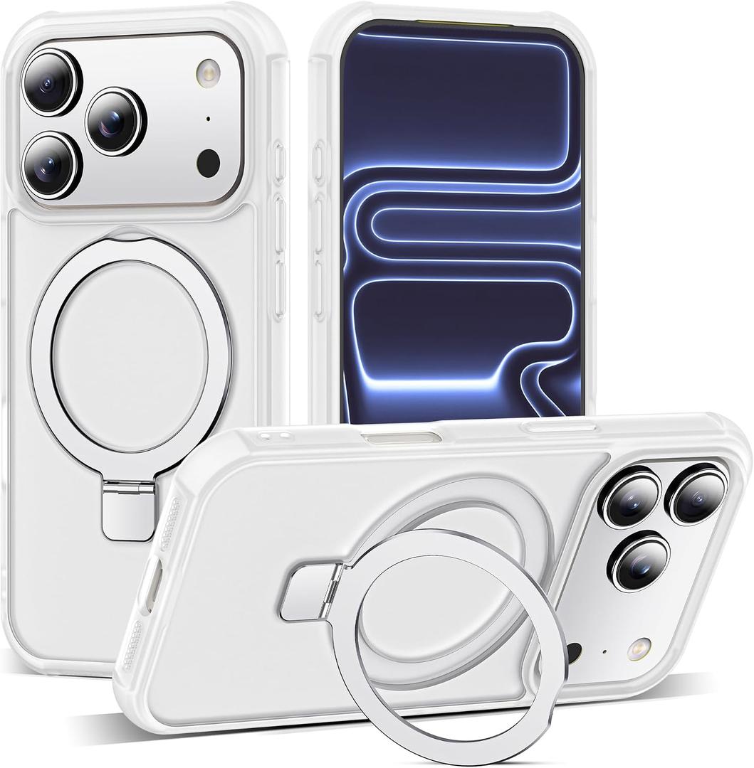 SKYLMW Compatible with iPhone 17 Pro Case with Invisible Magnetic O-Ring Stand Military-Grade Phone Case for iPhone 17 Pro 6.3" [Compatible with Mag-Safe][Great Grip Feeling],Translucent