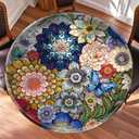 52 Inch Multi Colors Boho Round Table Protector for Kitchen,Floral Table Cloth Round Cover with Elastic EdgeWaterproof Picnic Circle Tablecloth for Dinner, Outdoor, Party, Camping, BBQ (Pattern 10)