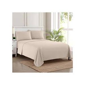 Bedding Set 2 Pillowcases + Fitted Sheet + Flat Sheet King Size Beige