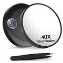 40X Magnifying Mirror with 2 Suction Cups, 3.5 inches Magnified Makeup Mirror and Slant Tweezers, Black, 1PC